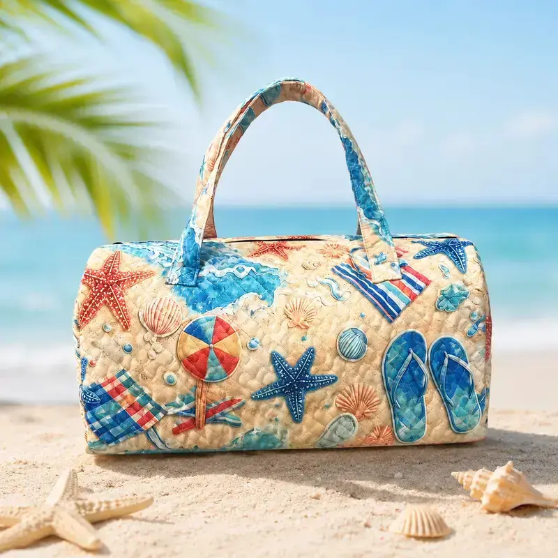 21-Inch Boho Coastal Beach Quilted Weekender Travel Bag for Women & Men, Lightweight Carry On Duffel with Starfish, Seashell, Flip Flop and Beach Ball Print, Spacious Overnight Gym Tote for Summer Vacation, Cruise, Pool, Weekend Trips & Beach Essentials