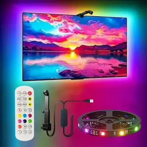 TV sensor LED backlight strip, can sync with the screen for ambient lighting. Sensor supports single-color sync. RGBIC backlight strip. USB powered. Suitable for 55-75 inch TVs, monitors, game rooms, bedrooms, and living rooms.