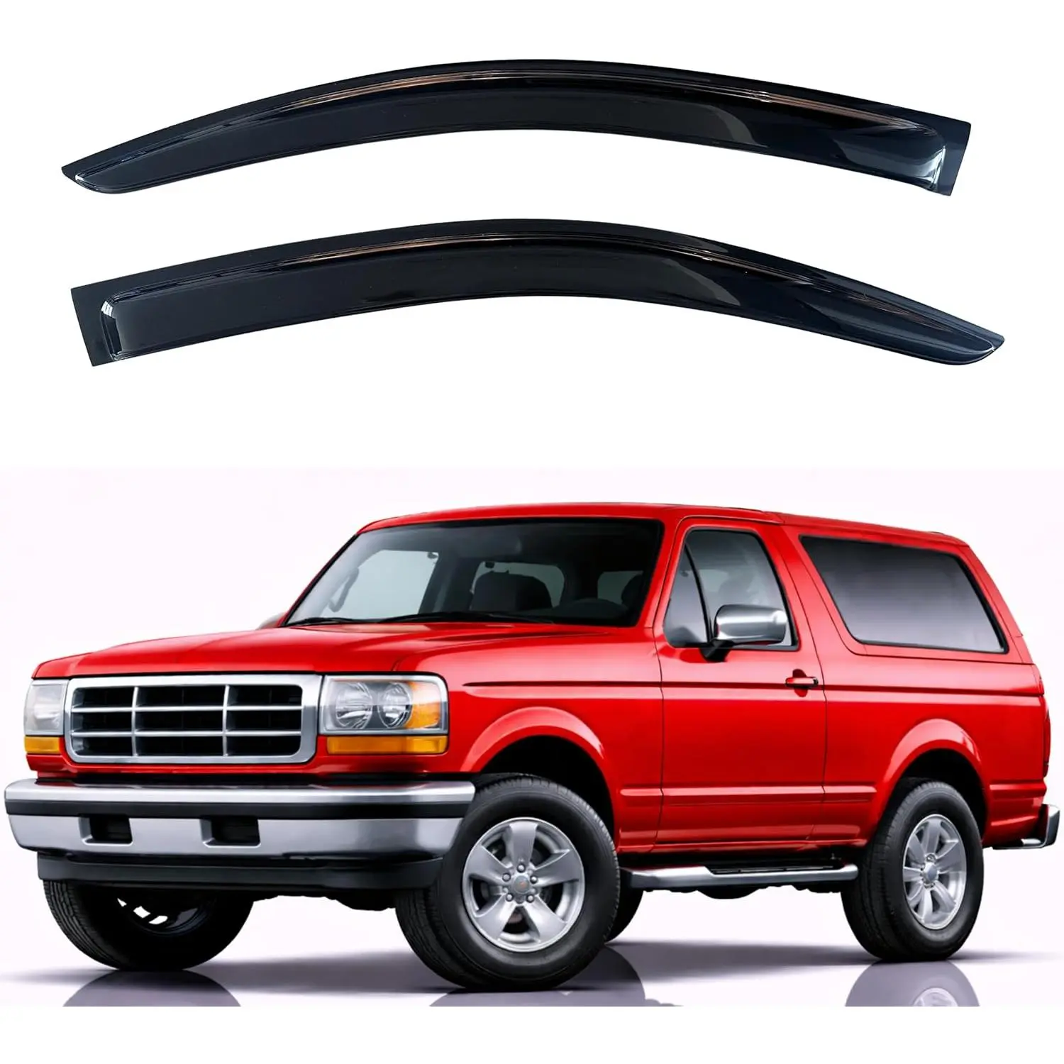 KPY Acrylic Extra-Durable Quality 2-Piece Wind Protection Rain Guard Vent Deflectors, Waterproof Out-Channel Sunvisor Side Window Visors for 1980-1996 Ford Bronco, F150, F250, F350 Trucks (Car Exterior Accessories)