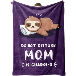 Funny Gifts for Mom Christmas, Mom is Charging Sloth Blanket, Birthday Gifts for Moms from Daguther Son, Moms Gift for Mothers Day, Soft Sloth Throws Blanket for Mother 60" x 50"