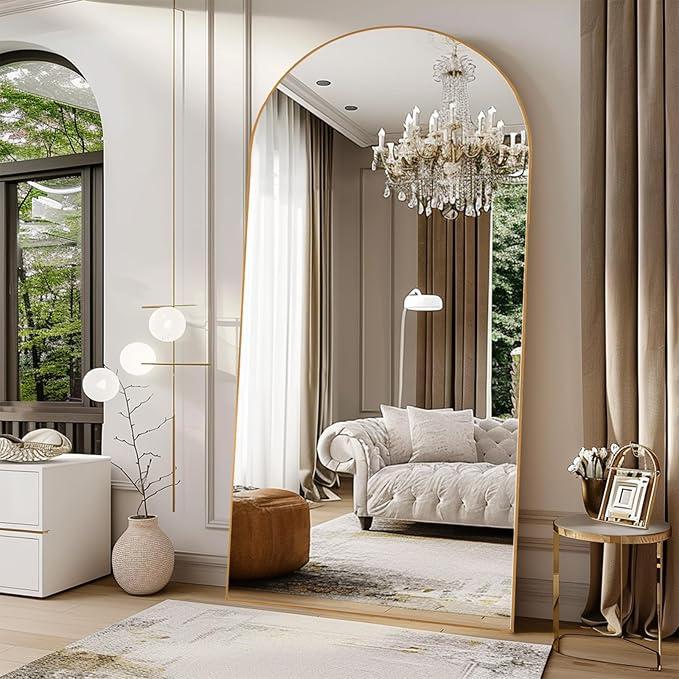 71"x26" Arch Full Length Mirror, Wall Mirror Floor Mirror with Stand Hanging or Leaning, Aluminum Alloy Frame Full Body Mirror for Bedroom, Dressing Room, Gold