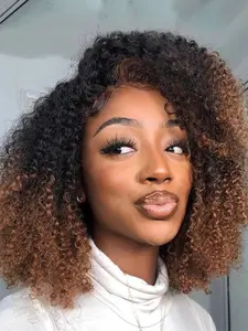 16 Inch Black Kinky Wigs, Short Kinky Curly Wigs with Bangs for Women, Synthetic Curly Wigs, Fluffy and Bouncy Mixed Afro Curly Wigs for Daily Party Hair Styles Used, Natural Looking Wigs
