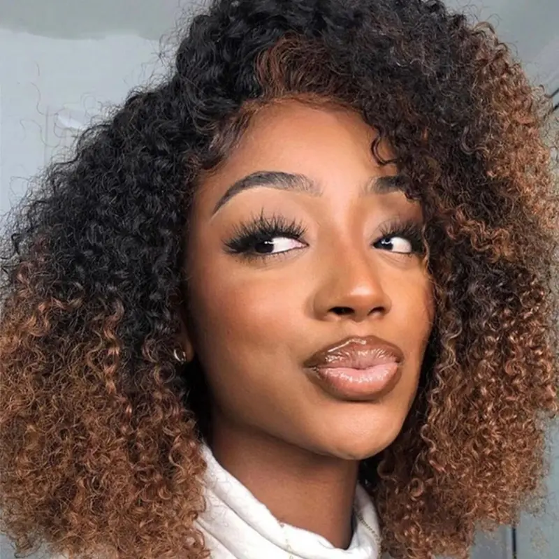 16 Inch Black Kinky Wigs, Short Kinky Curly Wigs with Bangs for Women, Synthetic Fiber Wig, Curled Synthetic Wig, Curly Wigs, Fluffy and Bouncy Mixed Afro Curly Wigs for Daily Party Hair Styles Used, Natural Looking High Quality Wigs