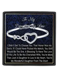 To My Daughter in Law Infinity Heart CZ Bangle Bracelet Heart Shaped Bracelet Wedding Anniversary/Christmas/Birthday Gift