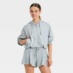 Women's Cropped Bubble Hem Full Zip Sweatshirt - JoyLab