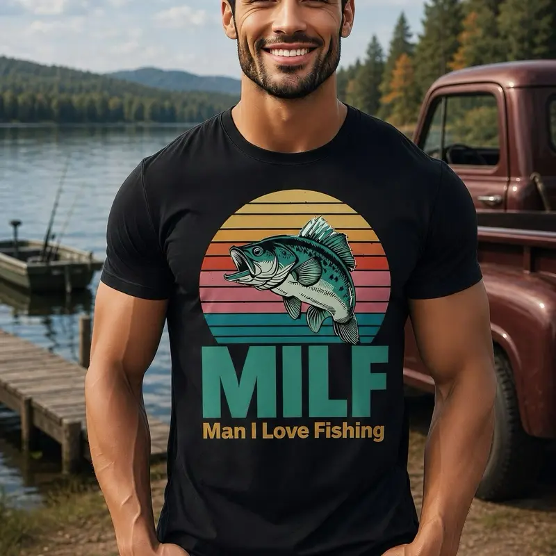Men's Round Neck Fishing Athletic T-Shirt - Soft Cotton Activewear, Relaxed Fit, Breathable Clothes, Sport Streetwear Top for Hunting & Fishing