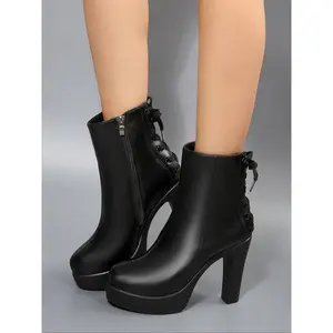 Women’s high heel ankle boots, PU leather and rubber sole, waterproof autumn/winter casual shoes, above-ankle design