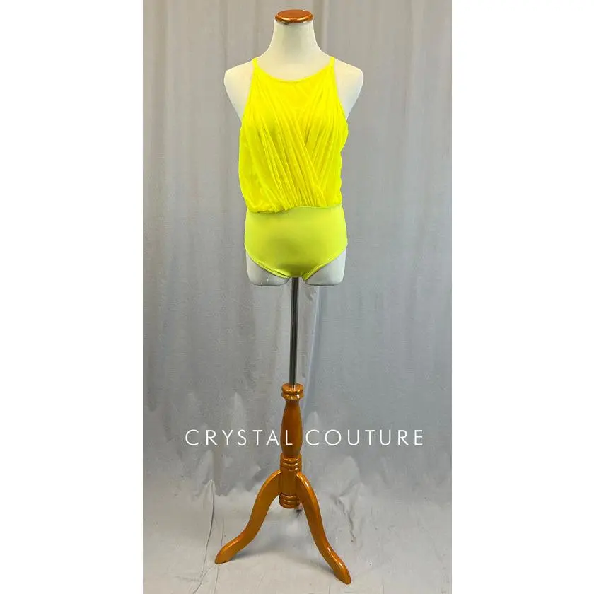 Bright Yellow Gathered Front Mesh Leotard