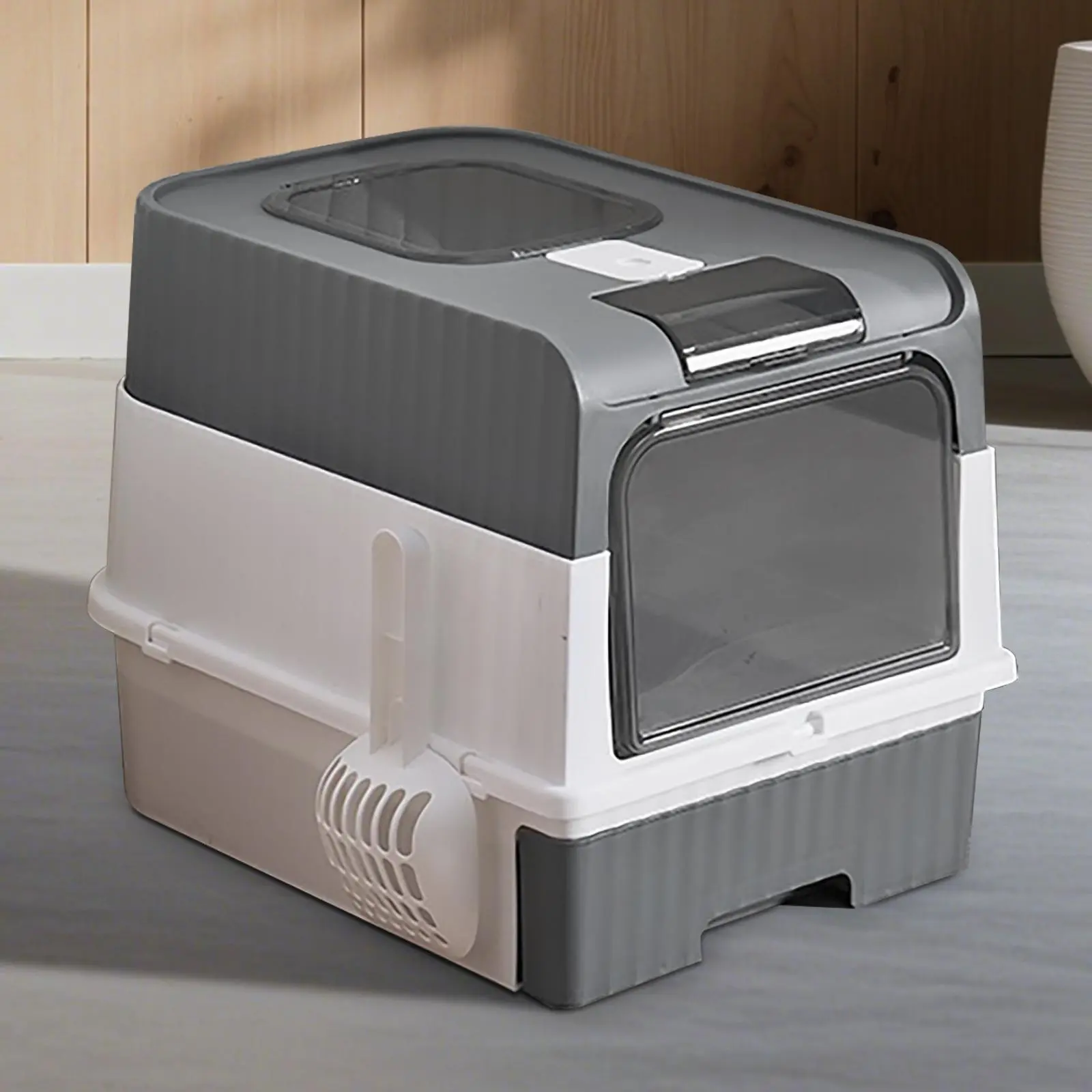 Best-Selling Drawer-Style Fully Enclosed Cat Litter Box, Medium-Large Enclosed Tray with Odor Blocker, Mess-Free Splash Protection, App Control Filter Pedal, Pee Guard, Litter Scoop & Roll Waste Bag for Easy Cleaning