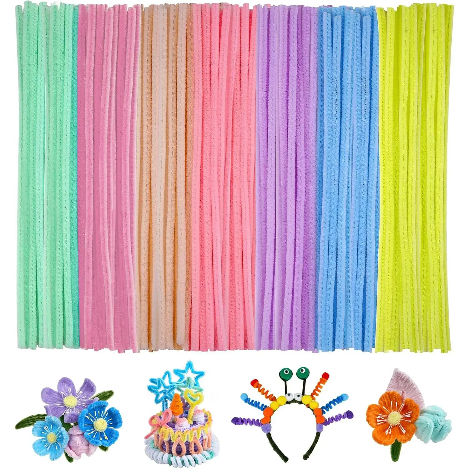Pipe Cleaners, 200 count Chenille Stems, Multi-Color Pipe Cleaners Craft, Fuzzy Sticks Craft Supplies, Arts and Crafts for Creative  DIY Project Decorations(7 Macaron Colors)