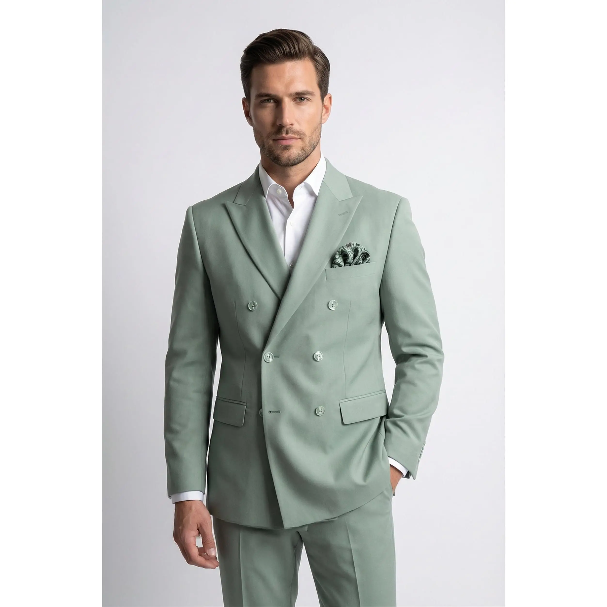 Sage Slim Fit Stretch Double Breasted 2-Piece Suit