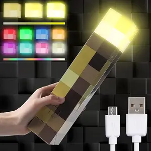 Pixel Style Handheld Night Light with 7 Color Modes,Adjustable Brightness Pixel Block Night Lamp,Pixel Block Night Light,Block Style Rechargeable Light,Multi-Color Block Lamp
