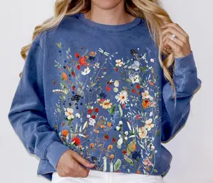 Vintage Pressed Flowers Sweatshirt Garden Botanical Floral Pullover Fairycore Wildflowers Sweater