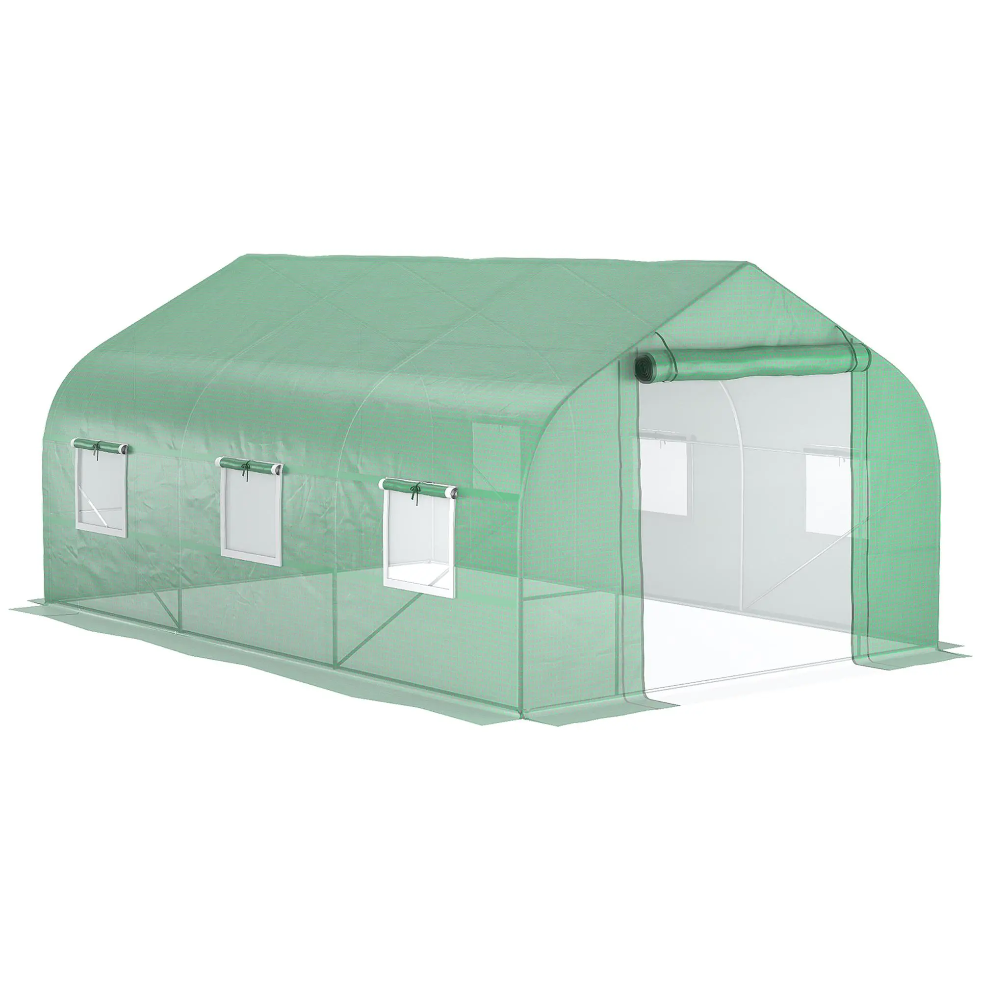 Outsunny 11.5' x 10' x 6.5' Outdoor Walk-in Portable Greenhouse - Tunnel Style, 8 Net-Protected Roll-Up Windows, Zippered Door, PE Cover, Heavy-Duty Steel Frame, Green, Quickly Controls Heat and Humidity, Eight Net-Protected Roll-Up Windows