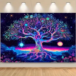 Extra Large Polyester Fabric Tree of Life Wall Hanging - 1pc, Sun Moon Peach Background, Multipurpose Home & Party Decor, Universal Holiday Backdrop, No Electricity Needed 60X40