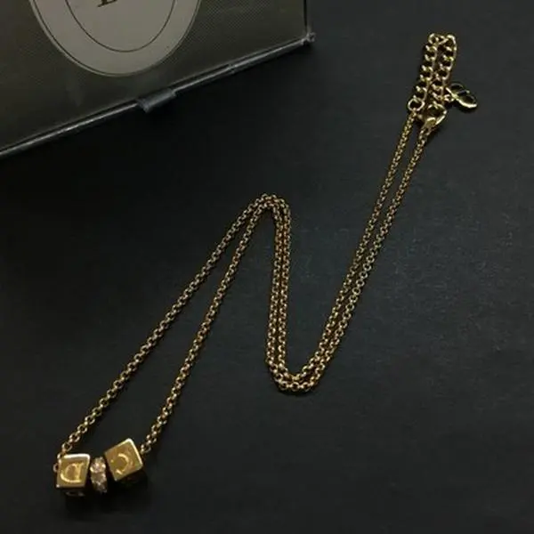 Pre-owned Christian Dior CD Logo Rhinestone Gold Tone Pendant Necklace 12527195714/208212