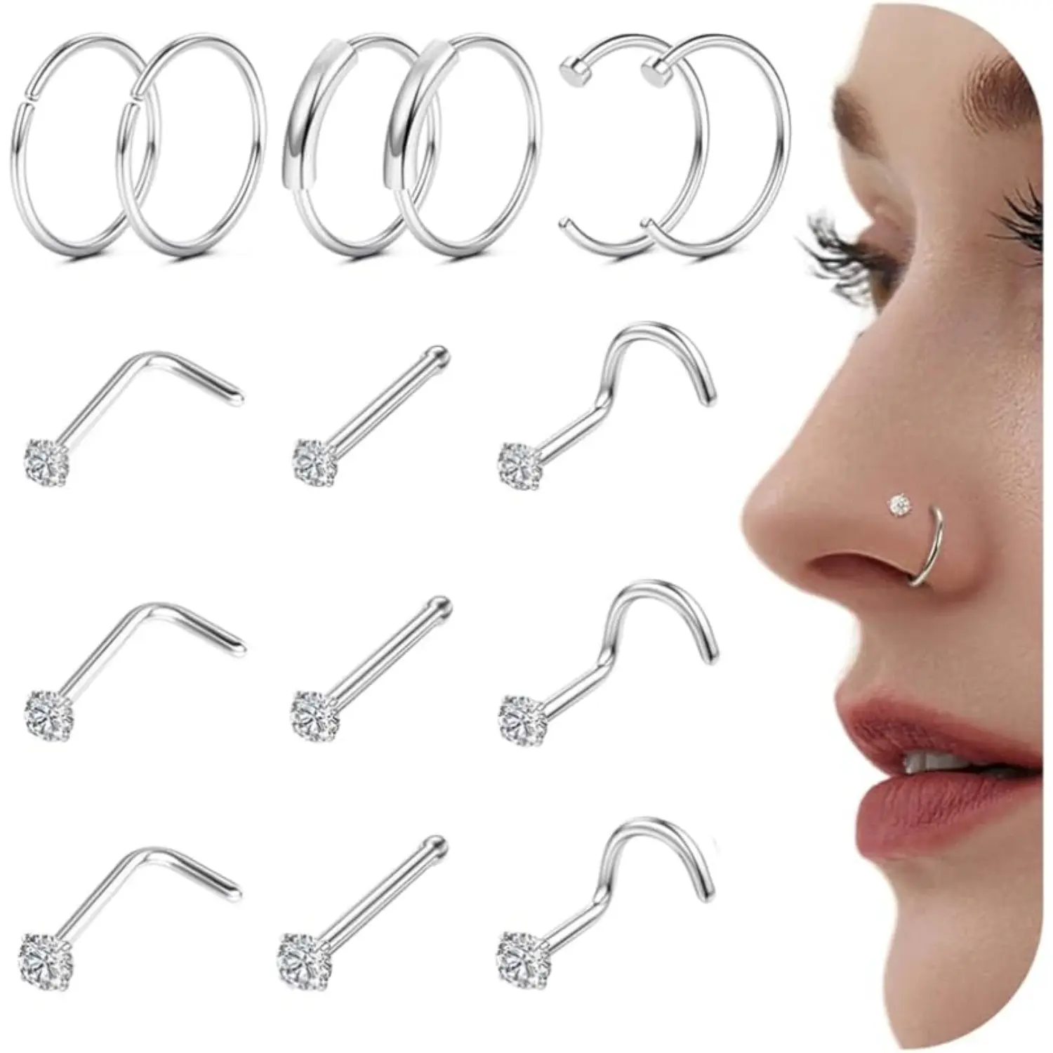YADOCA Surgical Steel Nose Rings Studs Gold Nose Studs Hoop Nose Rings for Women Hypoallergenic 18G 20G 22G Noses Ring Stud Nose Piercing Jewelry