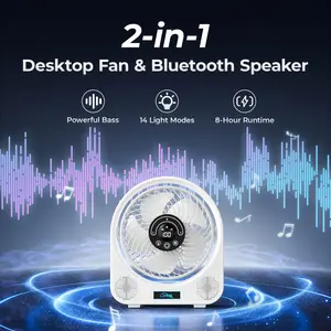 Outdoor camping fan with  Bluetooth speaker and sound-activated lights, high sound quality, high wind speed, music fan for desktop and office use