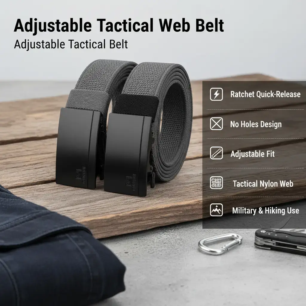 Men's Stretch Tactical Elastic Nylon Web Belt with Ratchet Quick-Release Slide Buckle - No Holes, Adjustable Trim-to-Fit, Men's Accessories for Military Work, Hiking, Gym Jeans Wear,Back to school outfit,Everyday carry for men