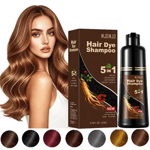MJDMJD Light Brown 5-in-1 Natural Hair Dye Shampoo (6.76 fl oz) for Women & Men, Gentle Plant Semi-Permanent Color, Instant 100% Grey Coverage, Ginseng Extract, 15-Min Application, Natural Black Hair Semi-Permanent Color Option, Haircare