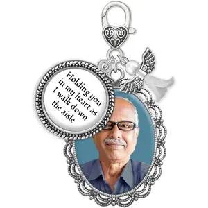 Wedding Bridal Bouquet Charm Holding You in My Heart As I Walk Down The Aisle Memorial Gift For Bride Dad Memorial