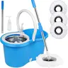 Spin Mop and Bucket Set, 360° Spin Mop and Bucket with Wringer Set and 3 Microfiber Mop Refills and 61" Extended Handle, Spinning Mop Bucket for Floor Cleaning, Blue