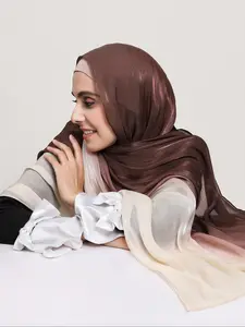 Women's Elegant Fashion Scarf, Thin Patchwork Gradient Shawl 70x180cm Muslim Hijab, Soft Fabric Daily Headscarf for Robes