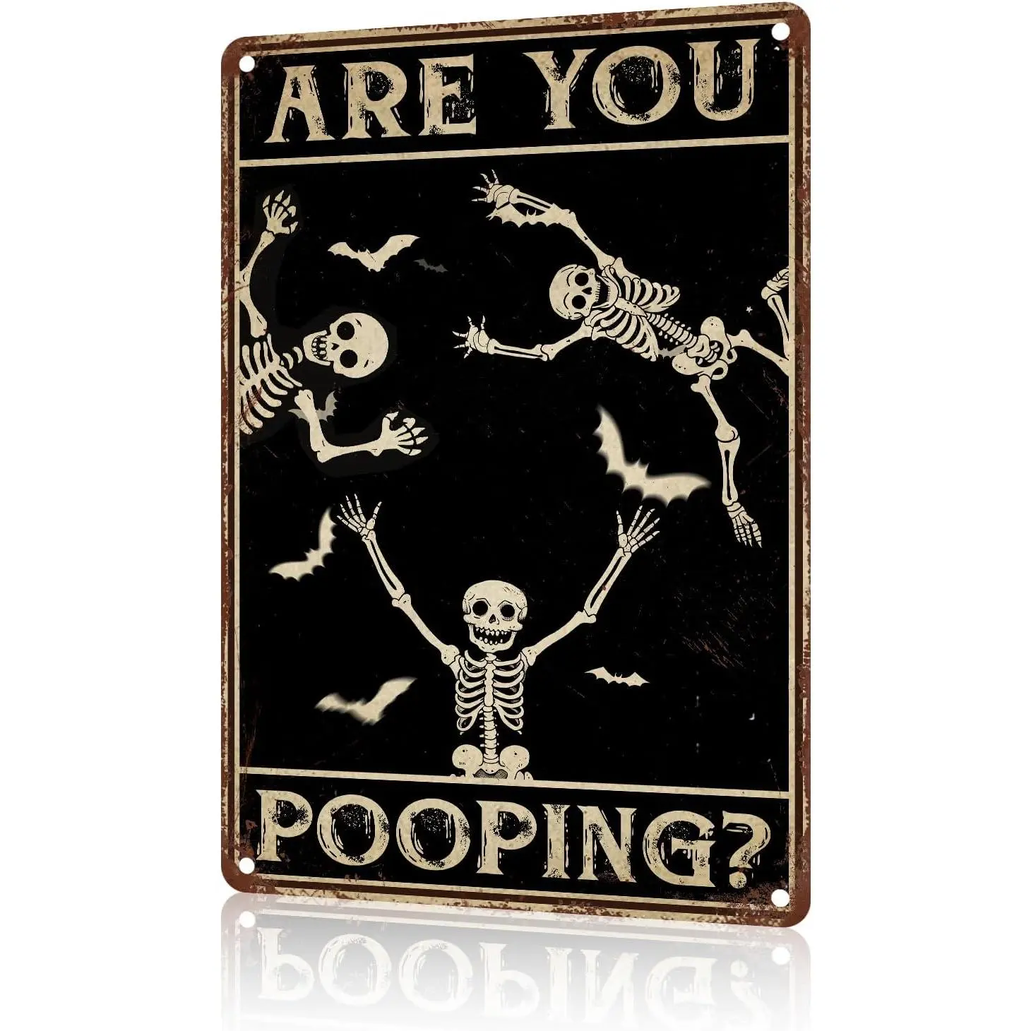 Retro Vintage Metal Skull Tin Wall Sign, 12x16 in Eco-Friendly Nail-Mounted Home Decor Plaque with Pre-Drilled Holes & Screws, Bar Gift