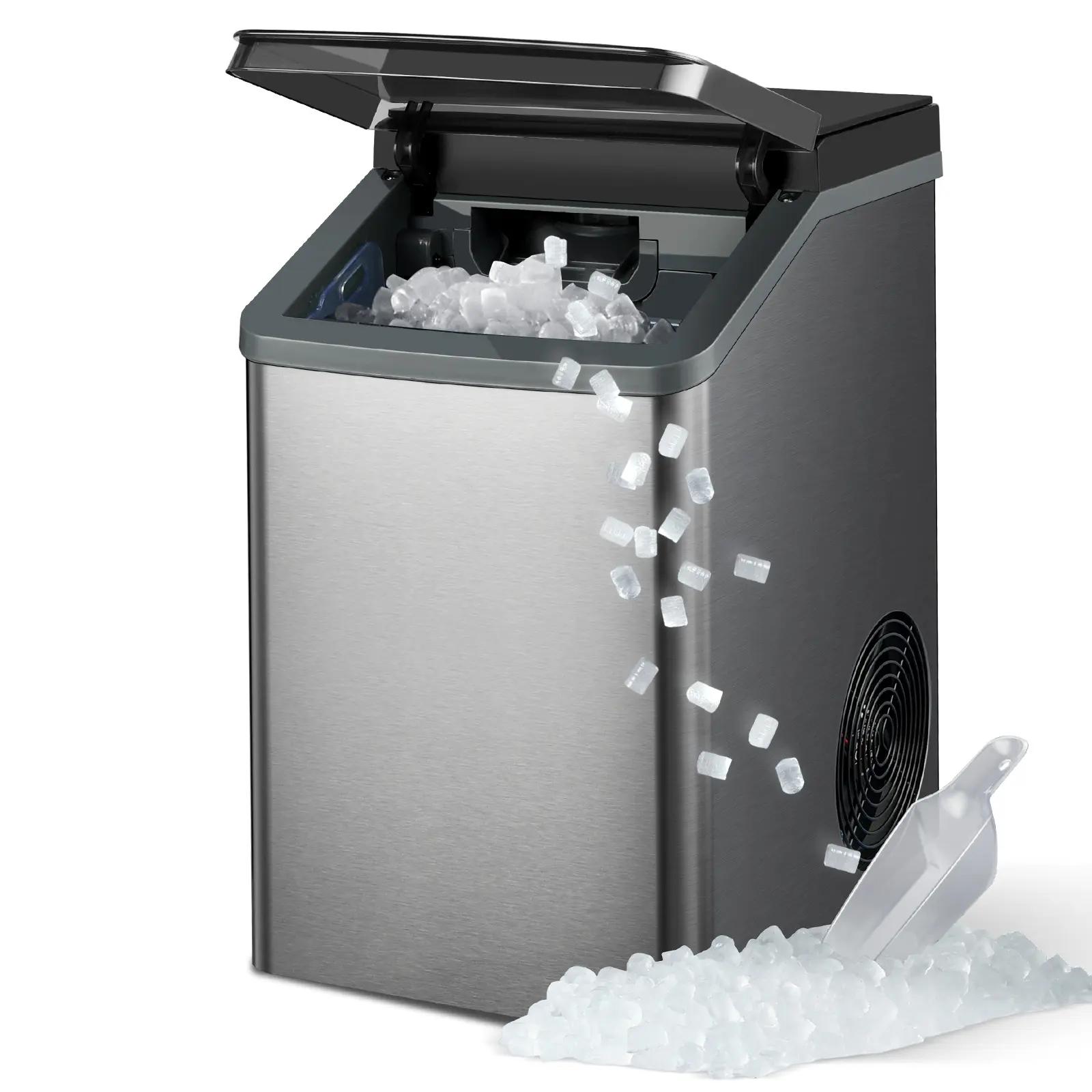 【Springtok】Gevi KNOVA Nugget Ice Machine, Countertop Portable Pellet Ice Maker with Self-Cleaning, Sleek Gray Stainless Steel Housing, Icemachine, Nugget Portable Ice Cube Makers