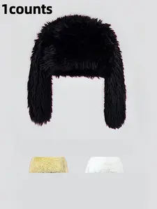 Cute Long Rabbit Ears Plush Hat, Warm Ear Protection Beanie, Festival Halloween Party Accessory, Thickened Fisherman Hat for All Seasons
