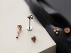 16g Titanium Trinity Internally Threaded Flat Back Earring • Reversible Tragus Stud • Circle Conch Earring Hypoallergenic For Sensitive Ear