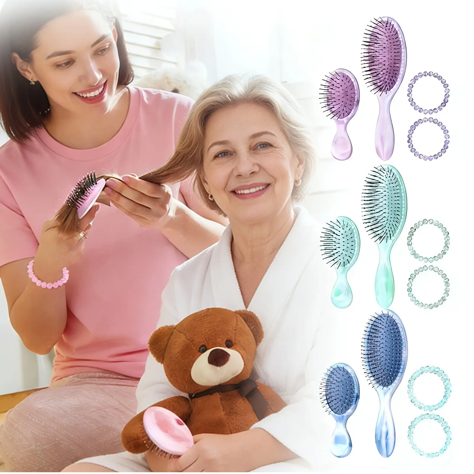 Dreamy Marble Pattern Comb, Dry Wet Two-Use, Puffy No-Tangle Smooth Hair Comb, Women's Massage Comb, Air Cushion Comb Set of Four, Detangler Brush, Detangling Hairbrush