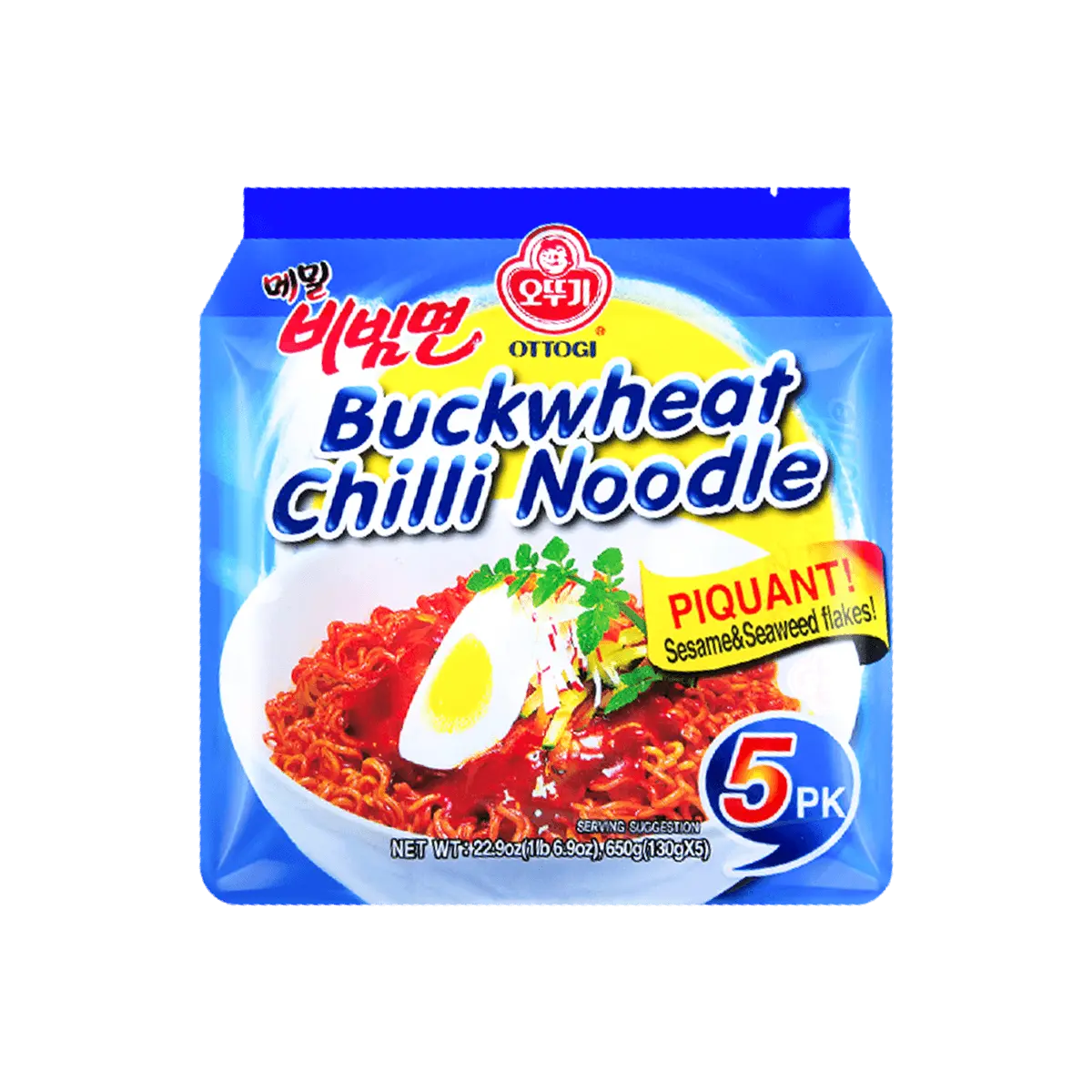 OTTOGI Korean Spicy Cold Buckwheat Noodles (Naengmyeon) - Instant Summer Meal, 5-Pack (650g)