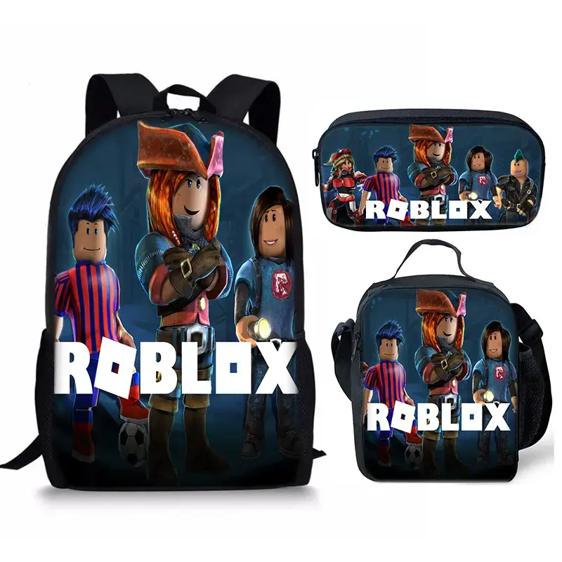 2026 New Roblox School Bag Three-piece Set Backpack Meal Bag Pen Case Combination Set DIY Printed Backpack