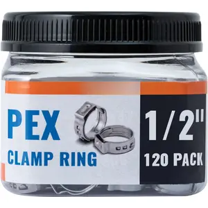 (120 Pack)  1/2 Inch Pex Crimp Rings, Stainless Steel 1/2" Cinch Clamp Ring, Pex Clips for Tubing Pipes Connection, Single Ear Hose Clamp for Plumbers & DIY Users
