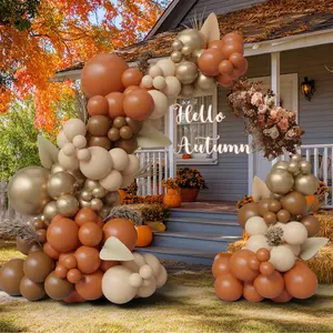 145pcs Fall Balloon Arch Kit Terracotta Burnt Orange Nude Gold Balloons – Pumpkin Garland for Thanksgiving, Autumn Birthday, Fall Baby Shower, Little Pumpkin Party Decorations, Balloon Garland Kit