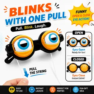 Funny Crazy Winking Glasses with Pull String Blinking Eyeballs, Animated Googly Eye Prank Eyewear for Adults Kids, Novelty Sunglasses for Party Costumes, Photo Booth Props, Halloween Christmas Birthday Gifts whimsical