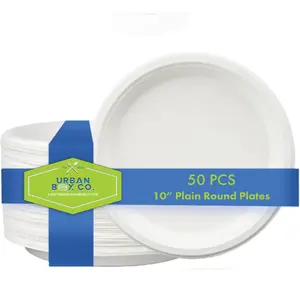Urban Box Co. 10 Inch Compostable Paper Plates, Heavy-Duty & Sturdy Dinner Plates, Made from Natural Bagasse, Perfect for Everyday Use, Eco-Friendly & Biodegradable Disposable Plates