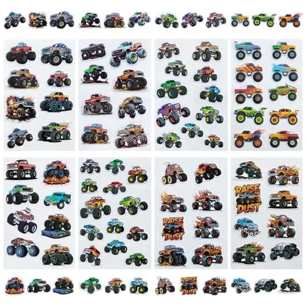 Monster Truck 3D Stickers, 8 Sheets 120+ Puffy Stickers, Monster Jam Party Favors for Kids