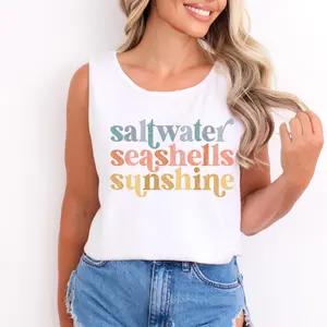 Saltwater Seashells Sunshine Comfort Colors Tank Beach Graphic Top, Womenswear, Summer Shirt