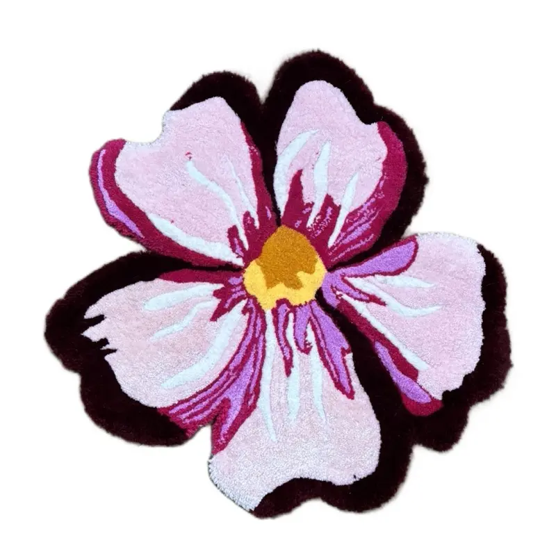 Pink Blossom Flower Rug – Handmade Tufted Acrylic Yarn Rug, Soft Non-Slip Floor Mat, Y2K Room Decor, 28x28