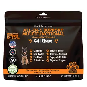 Vitamin Paws All-in-1 Dog Multivitamin Soft Chews, Dog Supplement with Probiotics, Glucosamine Omega 3 for Immune, Skin, Joint & Gut Health Dog Treats