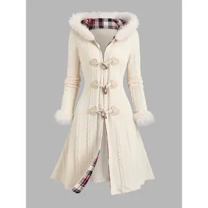 [Y2K Patchwork Hooded Coat] Y2K Plaid Patchwork Hooded Coat|   Button Closure and Long Sleeves