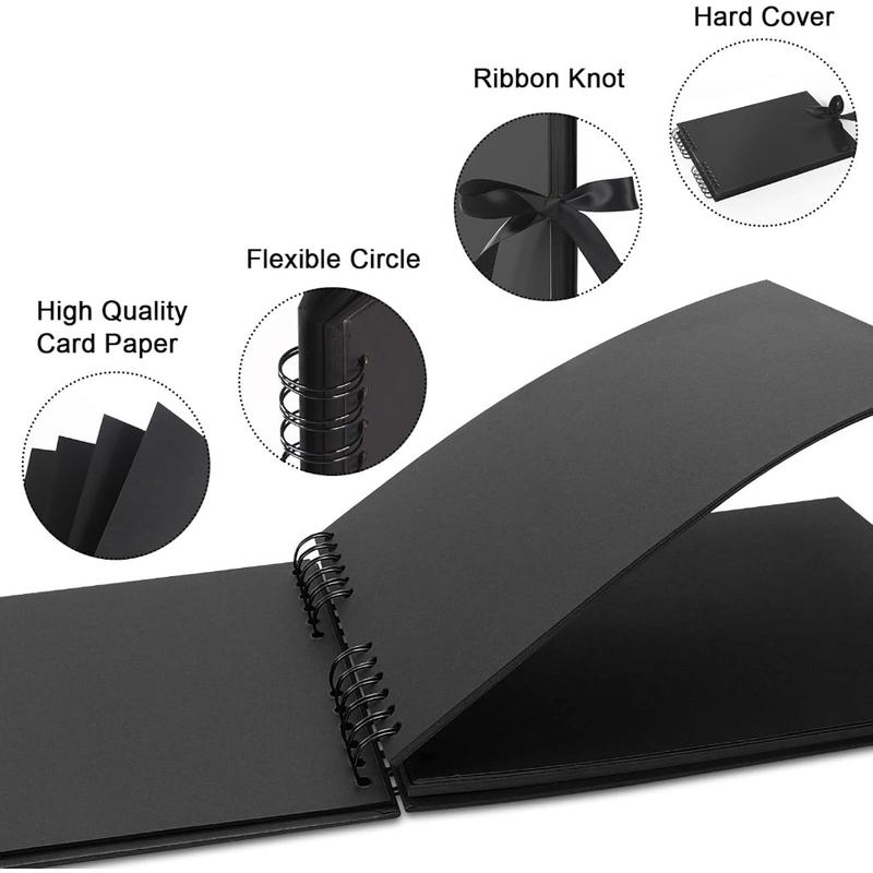 1Set 80 Pages Black Kraft Paper DIY Handmade Album Scrapbook, 11x8 Inches Large Scrapbook Photo Album with DIY Accessories Kit for Anniversary Wedding Graduation Travel Love Memory