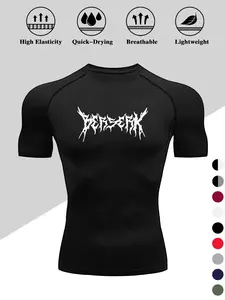 Men's Dragon Print Compression T-Shirt, Quick-Dry Breathable Stretch Fabric, Tight-Fitting Short Sleeve Top for Fitness and Outdoor Activities