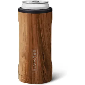 Brümate Hopsulator Slim Can Cooler Insulated for 12Oz Slim Cans | Skinny Can Insulated Stainless Steel Drink Holder for Hard Seltzer, Beer, Soda, and Energy Drinks (Walnut) BrüMate