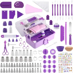 Cake Decorating Kit: Decorating Supplies Tools Kit 235 PCS Baking Accessories Include Spiping Bags and Tips Set, Piping Tips Set, Spatulas, Cake Scraper, 100 Piping Bags, Purple