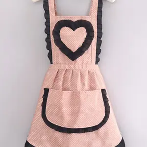 Cute Lace Princess Apron, Heart Canvas Kitchen Apron, Waterproof Anti-Stain Durable Workwear, Random Color, Home Use