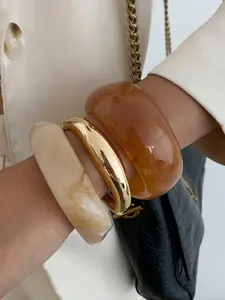 Bohemian Geometric Arc Resin Bracelet for Women, Stackable Bracelets, Elegant Lightweight Party Jewelry Gift for Couples, Versatile Wedding and Vacation Accessory