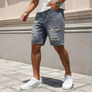Men's Baggy Distressed Denim Shorts Paint Splatter Elastic Waist Mid Length Non-Stretch Casual Streetwear Jorts